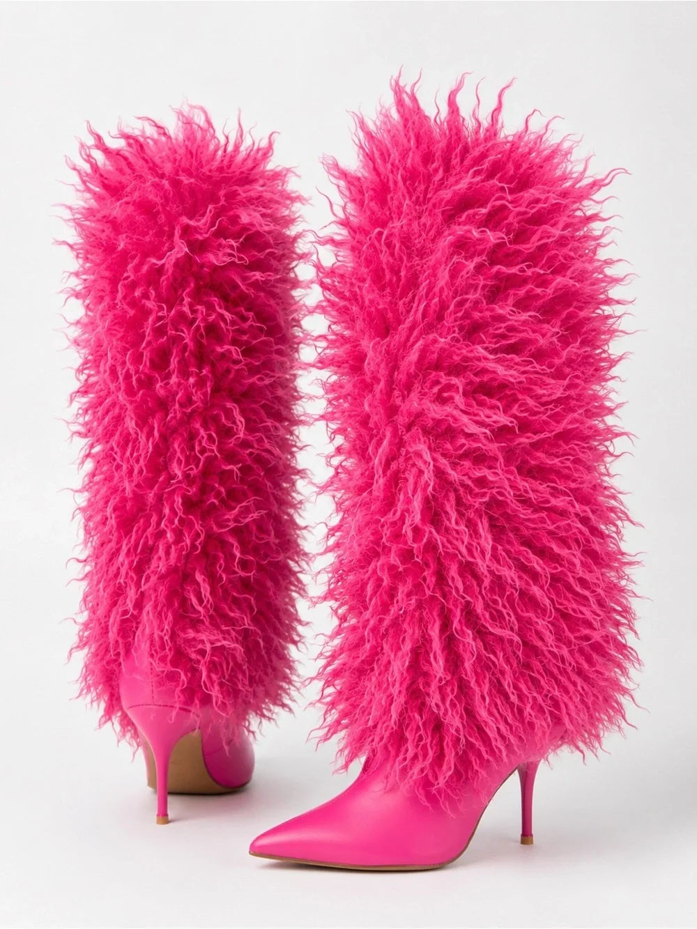Fuchsia Faux-Fur Knee-High Boots - Women